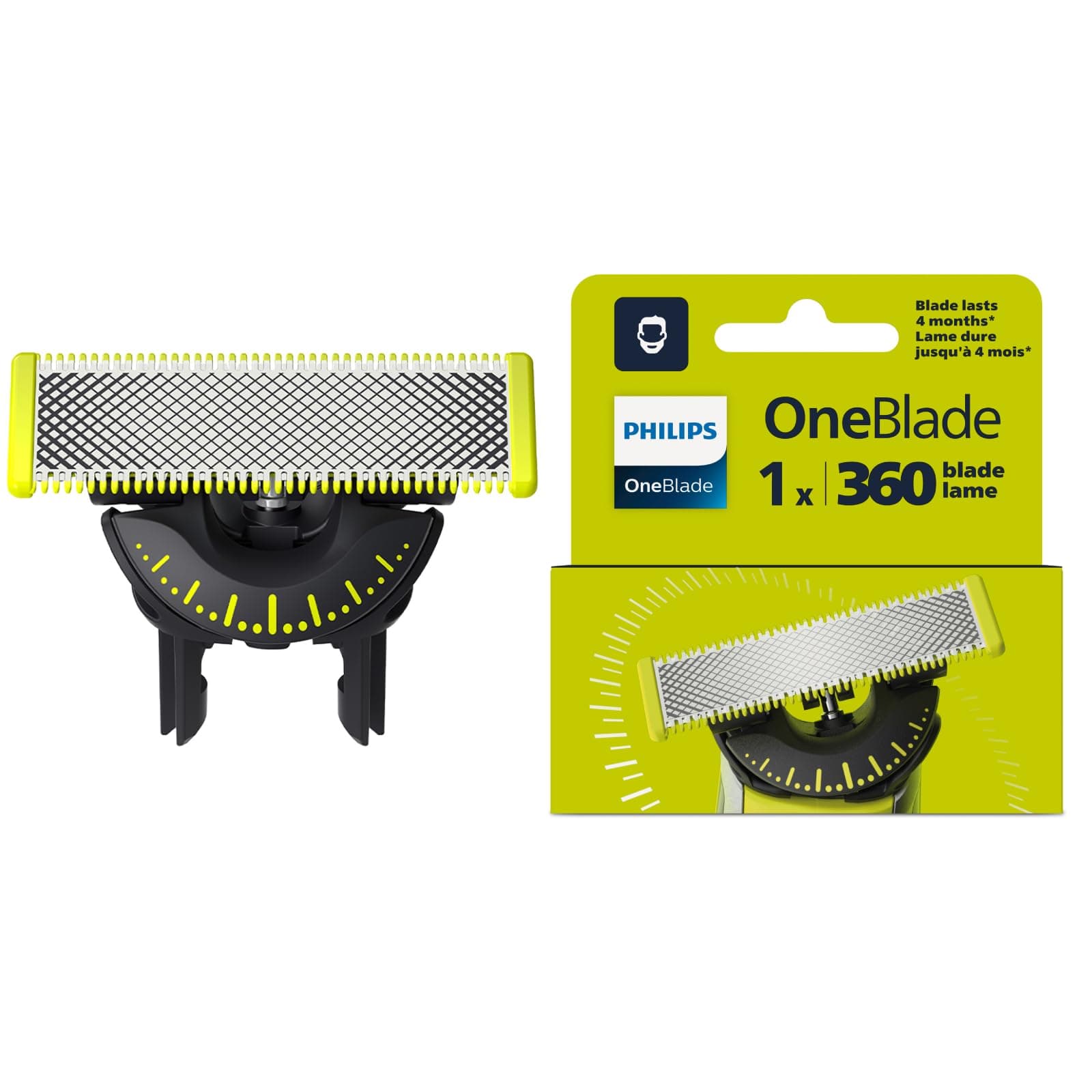 Philips OneBlade 360-Innovation Authentic Replacement Blade, for OneBlade Hybrid Electric Shaver & Trimmer. Trim, Edge and Shave with Durable Stainless Steel, 1x Pack (4 Month Supply), Model QP410/50