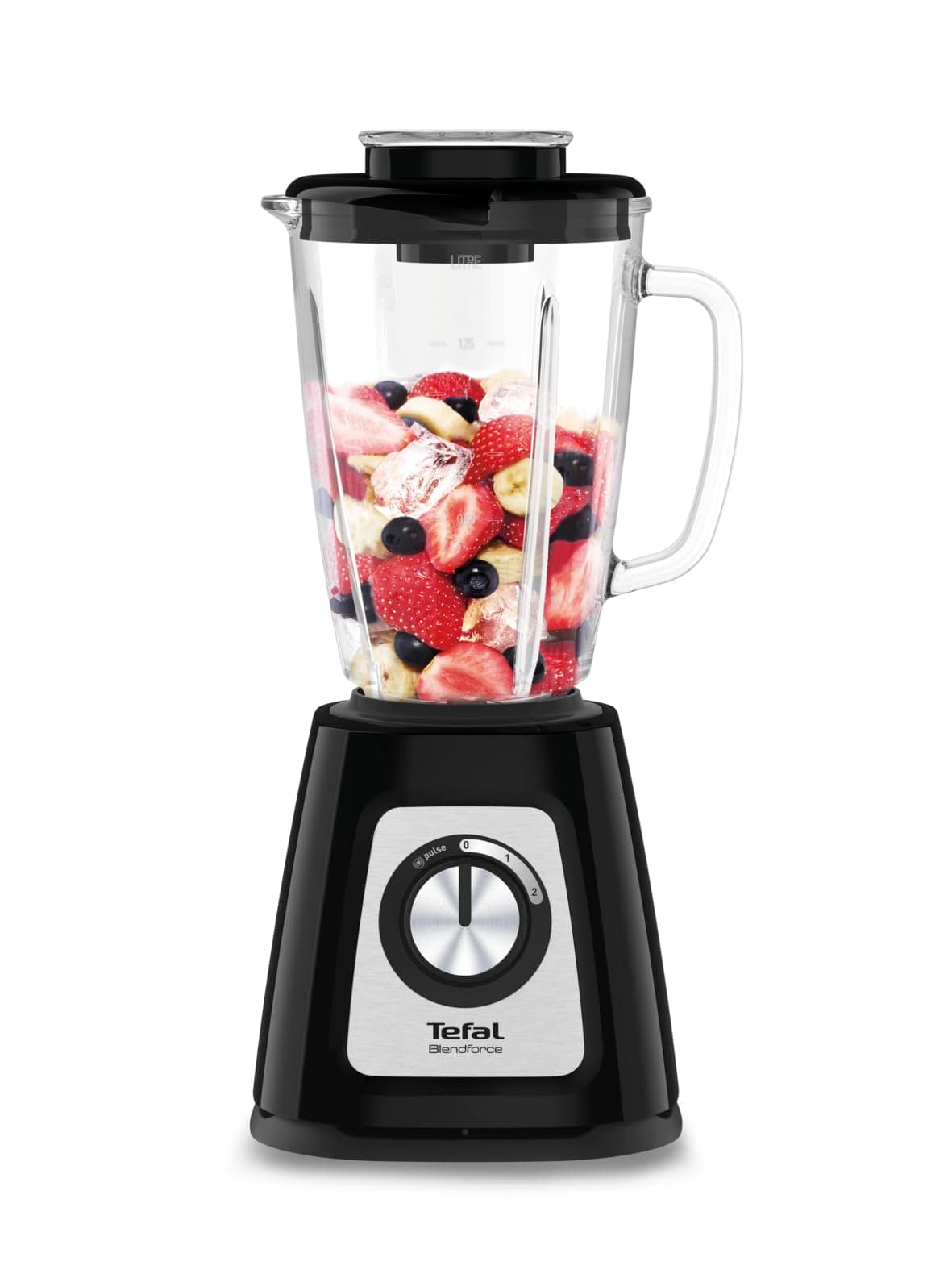 Tefal Blendforce II Blender, 2L Glass Jug, 1.25L Effective Capacity, 800W, 4 Removable Powelix Blades, Smoothie Blender, Ice Crush, 2 Speeds + Pulse Kitchen Blender, Black, BL435840