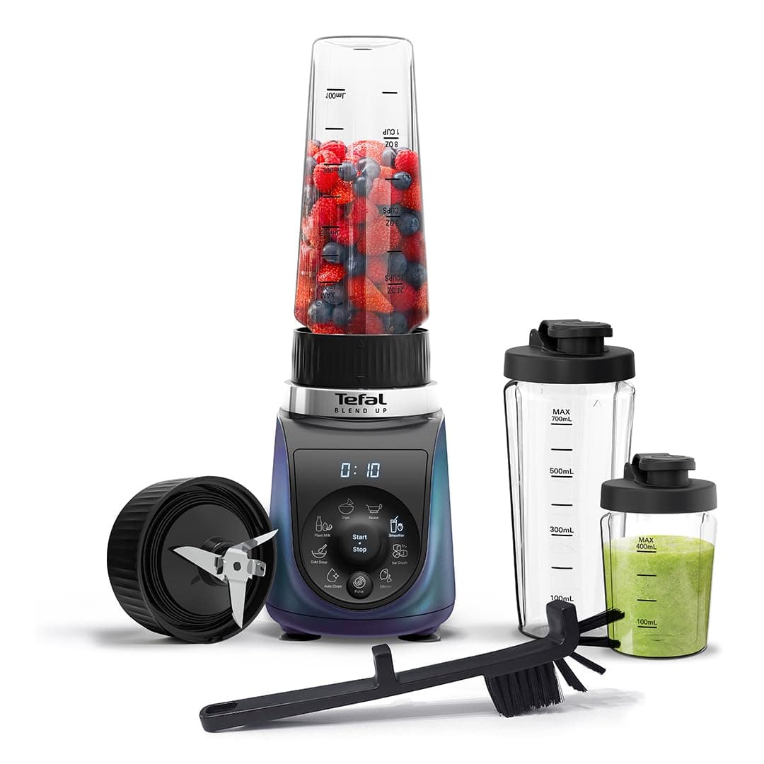 Tefal Blend Up Powerful Mini Blender, Quiet Mode, 8 Auto Programmes, Auto Cleaning Programme, 2 Durable Bottles 0.7L & 0.4L, Smoothies, Protein Shakes, Cocktails, Ice Crush, Hummus, 6 Blades BL19H4G0
