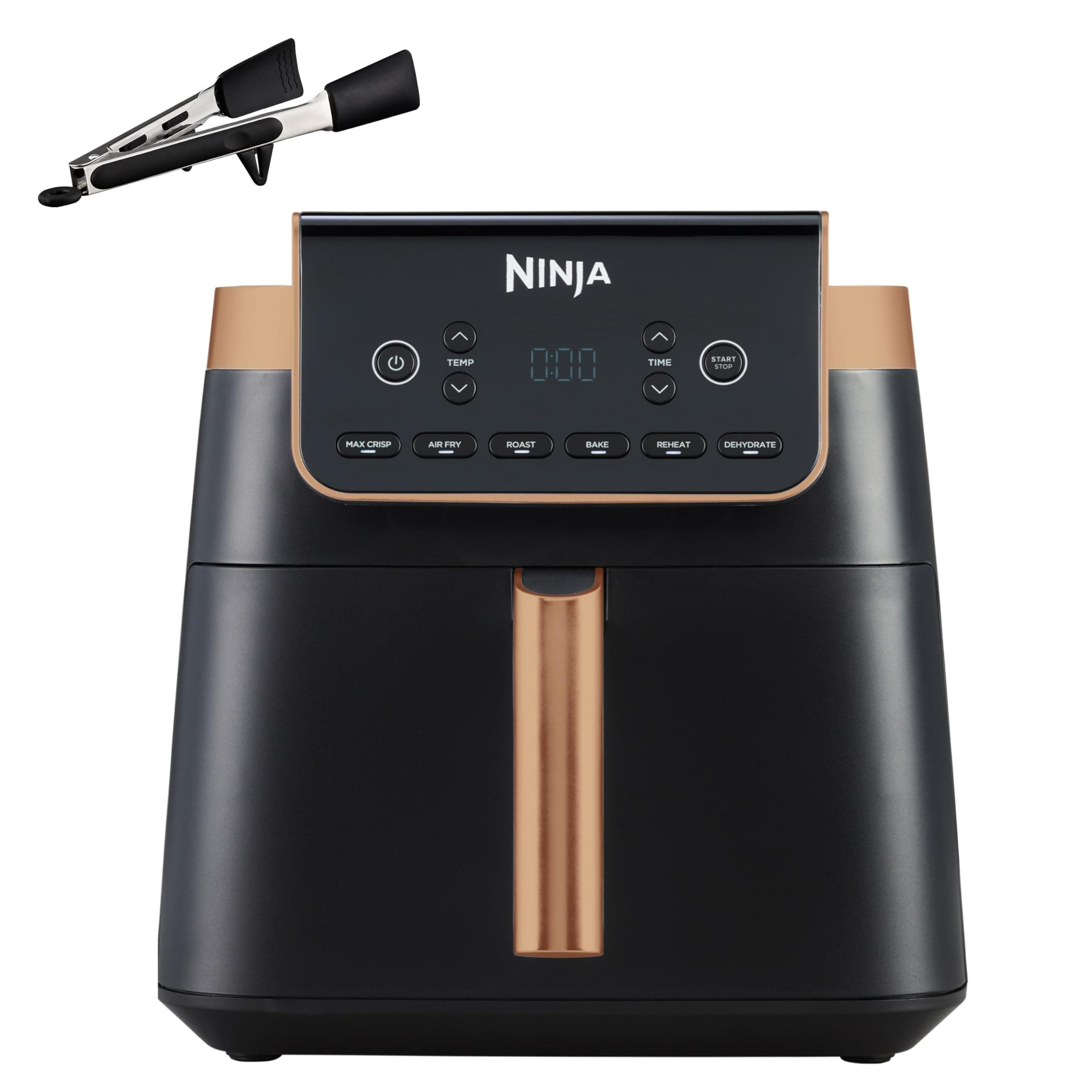 Ninja Air Fryer MAX PRO, 6.2L, Uses No Oil, Large Square Single Drawer, Roast, Bake, Air Fry, Family Size, Non-Stick, Dishwasher Safe Basket & Crisper Plate, Silicone Tongs, Black & Copper, AF180UKCP