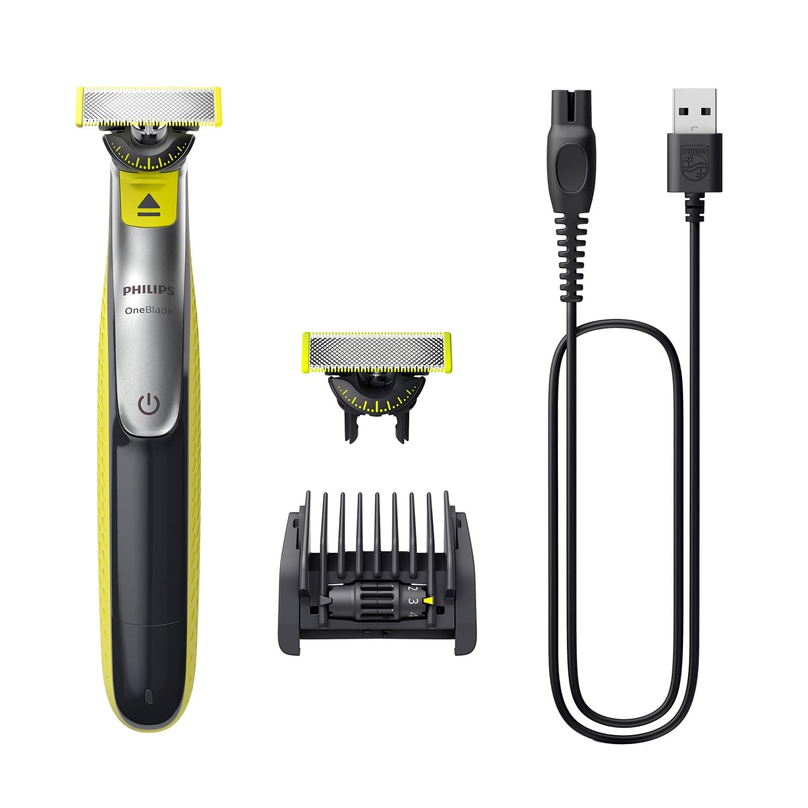 Philips OneBlade 360 Face, Authentic Hybrid Electric Beard Trimmer & Shaver with 360 Blade Innovation. Incl. 1x 360 Blade, 1 x Extra 360 Blade (8 Month Supply), 5-in-1 Adjustable Comb, Model QP2734/30