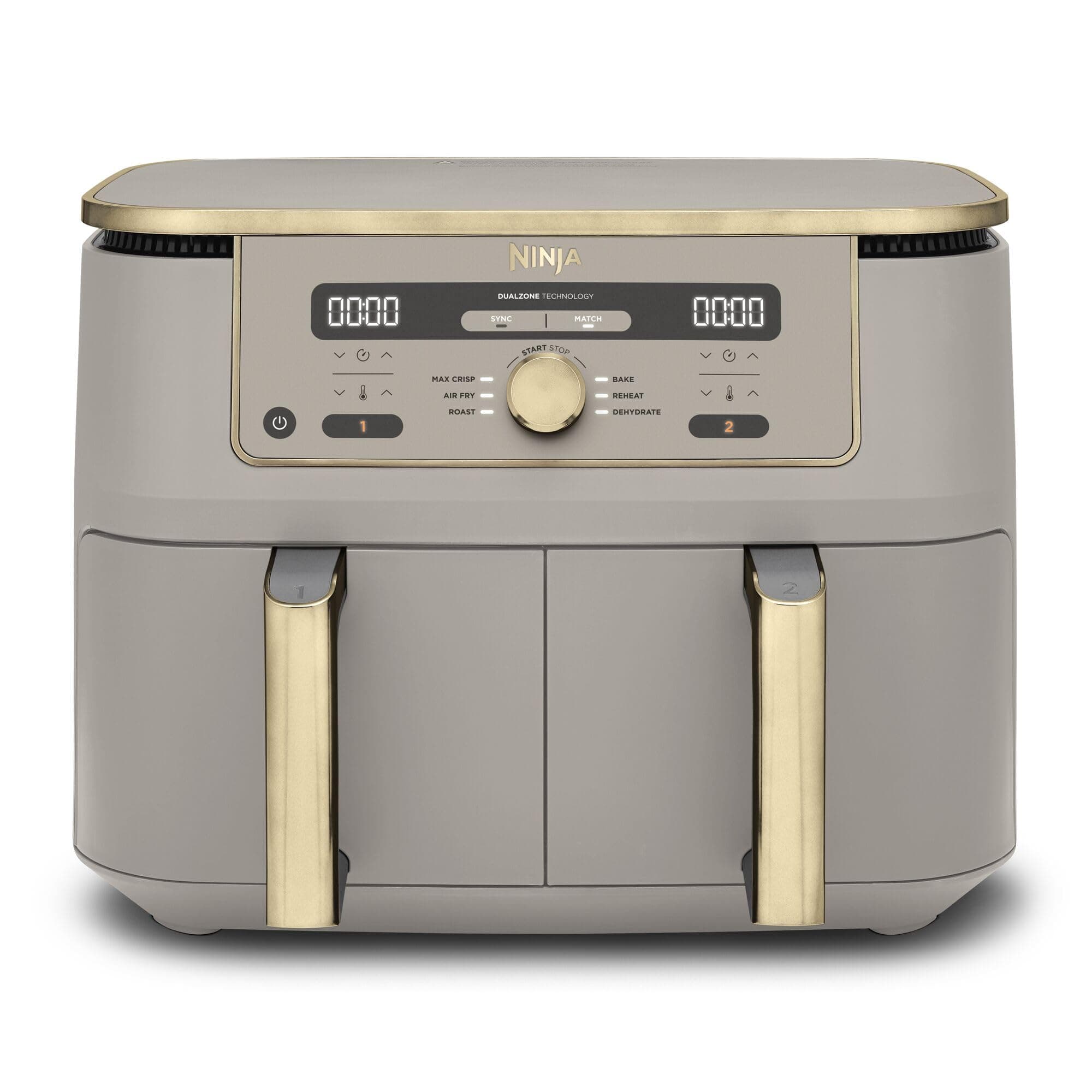 Ninja MAX Dual Zone Digital Air Fryer, 2 Drawers, 9.5L, 6-in-1, Uses No Oil, Air Fry, Max Crisp, Roast, Bake, Reheat, Dehydrate, Non-Stick, Dishwasher Safe Baskets, Stone Gold DZ400UKSTGD