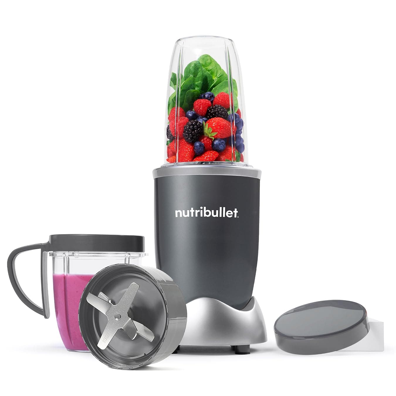 nutribullet Blender 600 Series - Powerful 20,000 RPM Extractor Blends Frozen Fruit, Nuts & Ice - 7 Piece Kit Includes Tall Cup, Short Cup, Handled Ring & Sealable Lid - Ideal for Smoothies