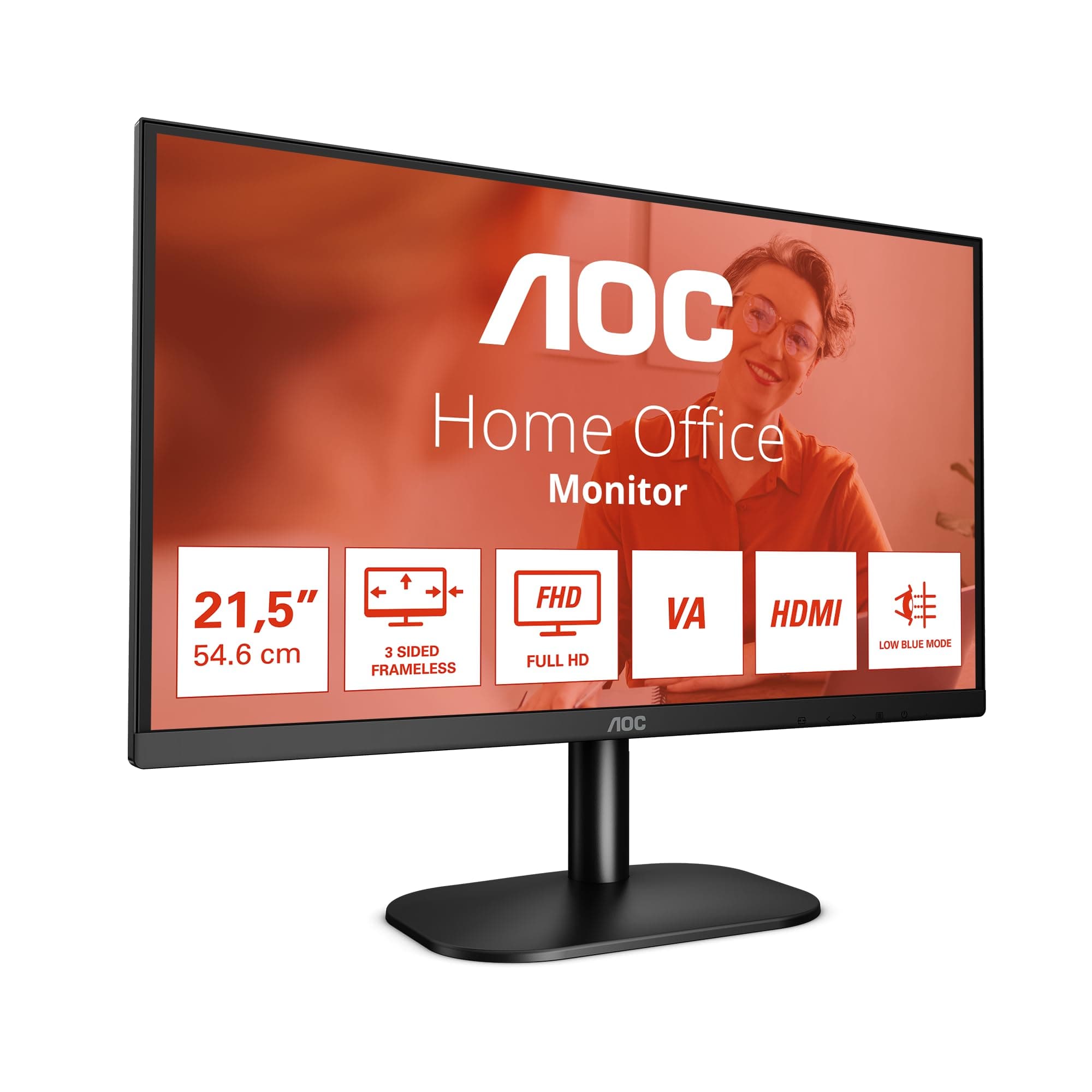 AOC 22B2H - 22 inch FHD Monitor, 75Hz, VA, 7ms Frameless design, Tilt, lowBlue Mode, Flicker Free (1920 x 1080 @ 75Hz, HDMI/VGA)