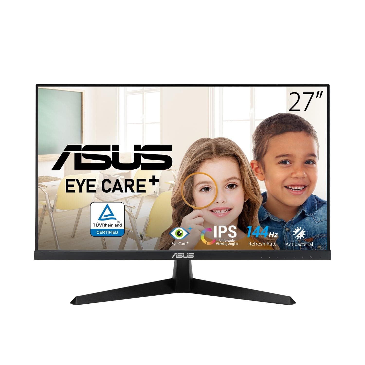 ASUS VY279HGE Eye Care Gaming Monitor (Amazon exclusive) 27 inch FHD (1920 x 1080), IPS, 144Hz, IPS, 1ms (MPRT), FreeSync Premium, Eye Care Plus technology, Antibacterial Treatment, Blue Light Filter