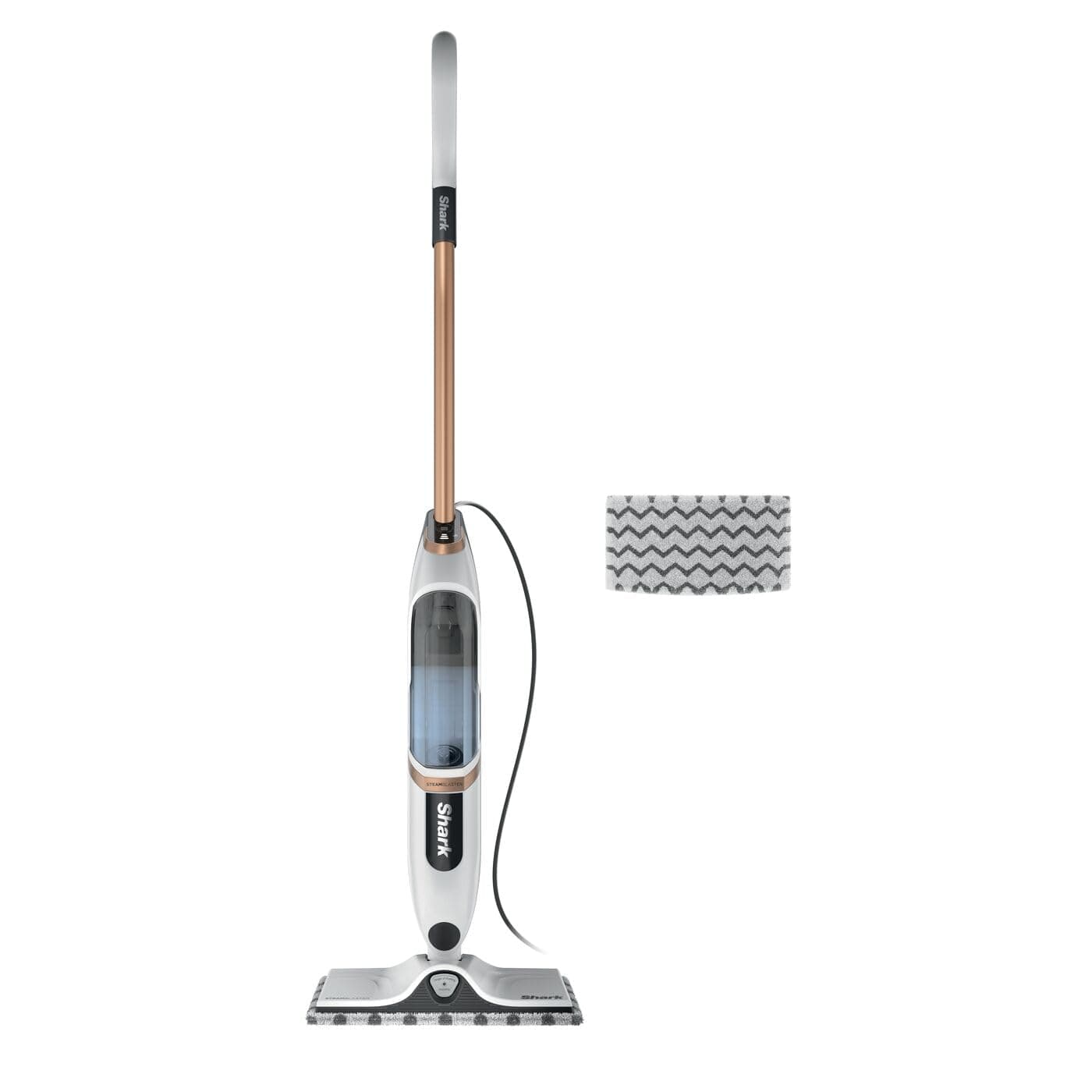 Shark SteamSpot with Steam Blaster Technology for Hard Floors, Lightweight steam mop Chemical-Free Cleaning, Removable water tank, Inc. 2x machine-washable Dirt Grip pads, White & Poly Copper S2001UK