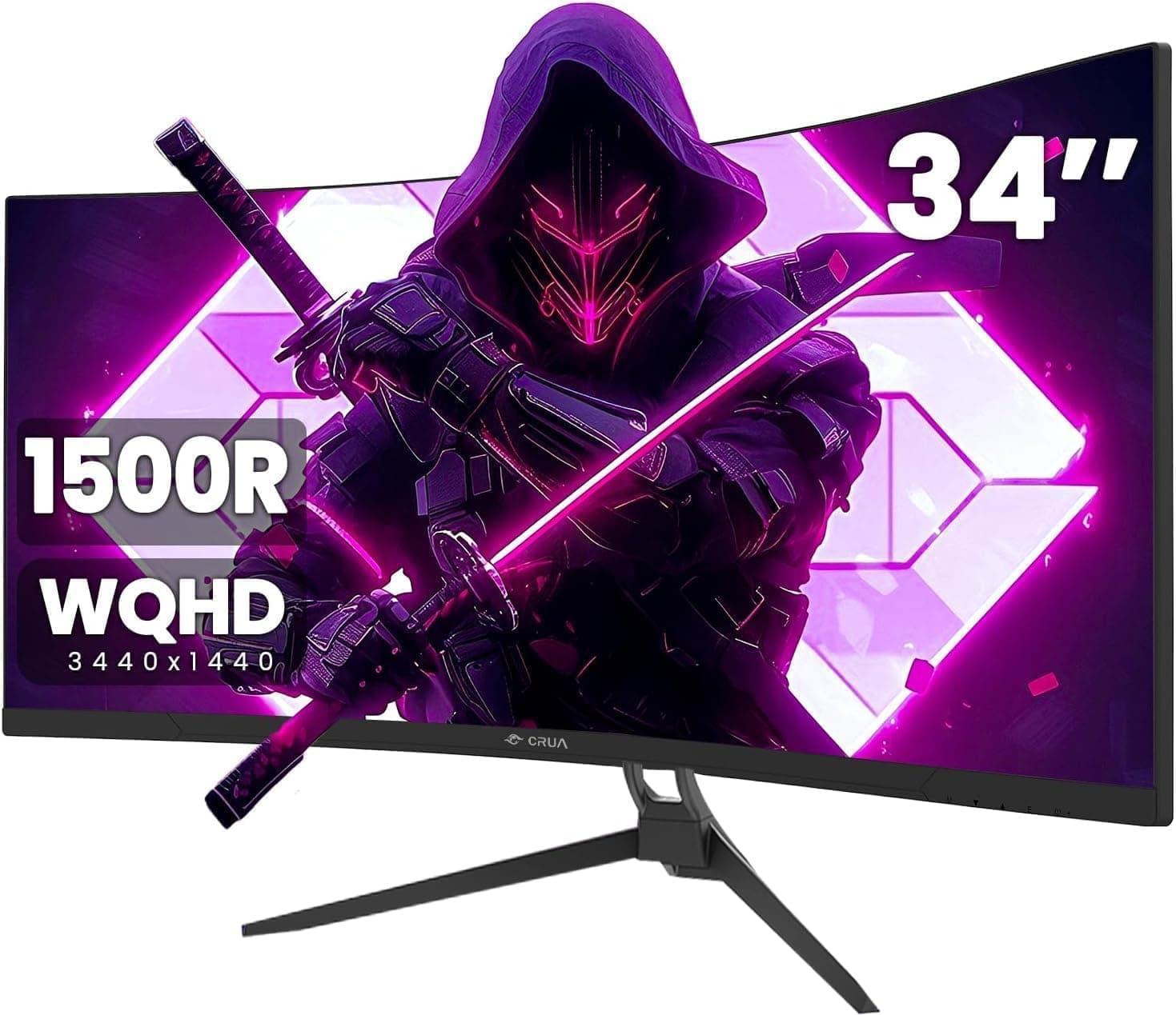CRUA Gaming Monitor 34-Inch Curved Ultrawide WQHD Monitor 3440 x 1440 R1500 up to 165Hz DisplayPort x2 99% sRGB 1ms Picture by Picture, Machine Black
