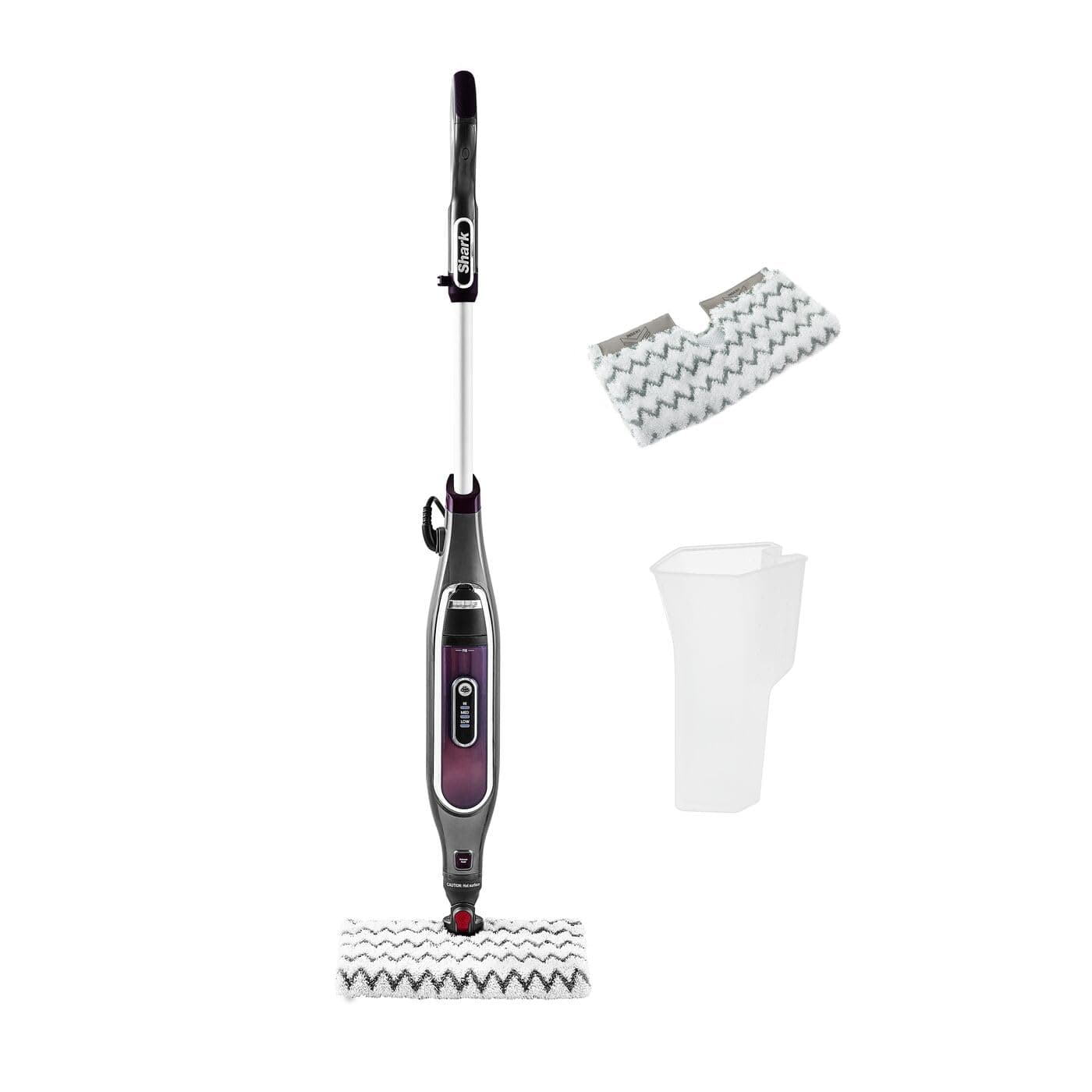 Shark Automatic Klik n' Flip Steam Mop for Hard Floors with Intelligent Steam Control, Steam Blaster, 2 Machine Washable Cleaning Pads & Fill Flask, 350ml, 6m Cord, Grey/Bordeaux S6003UK